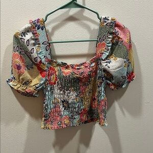 Floral Patchwork Smocked Top